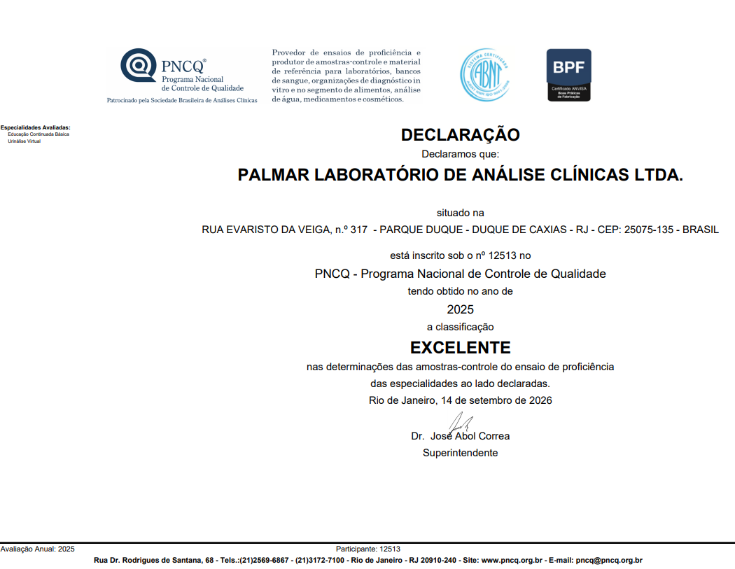 Imagem do reconhecimento Programa Nacional de Controle de Qualidade